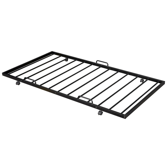Twin Size Metal House Shape Platform Bed with Trundle Black