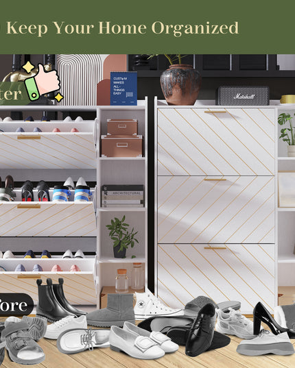 Shoe Cabinet with 3 Flip Drawers & Open Shelves, Modern Entryway Shoe Storage Cabinet Slim, Narrow Hidden Shoe Rack for Heels