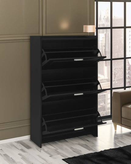 U-Can Shoe Storage Cabinet for Entryway with 3 Flip Drawers, Modern Shoe Organizer Cabinet, Free Standing Shoe Rack Black