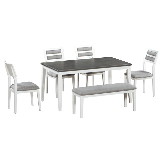 Classic 6-Piece Dining Set, Table, 4 Chairs & Bench (White/Gray)