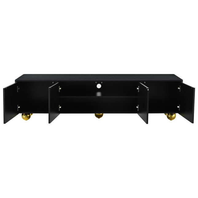 U-Can modern TV stand for TVs under 75 inches with a storage cabinet top marble pattern and circular stand