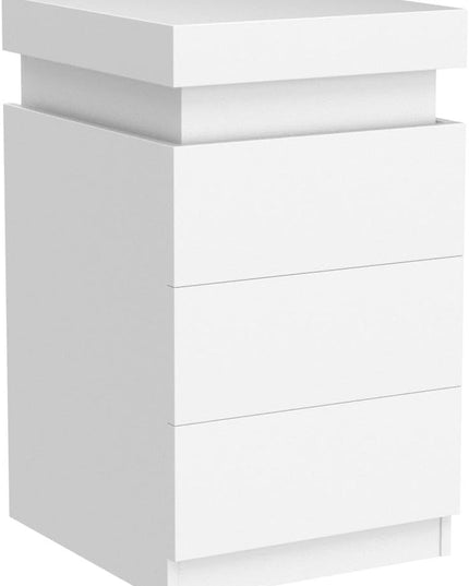 LED White Nightstand With 3 Drawers, Modern Multi-Colour LED Night Table Bedside Tables for Bedroom, Living Room