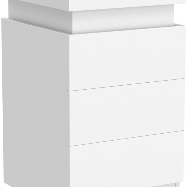 LED White Nightstand With 3 Drawers, Modern Multi-Colour LED Night Table Bedside Tables for Bedroom, Living Room