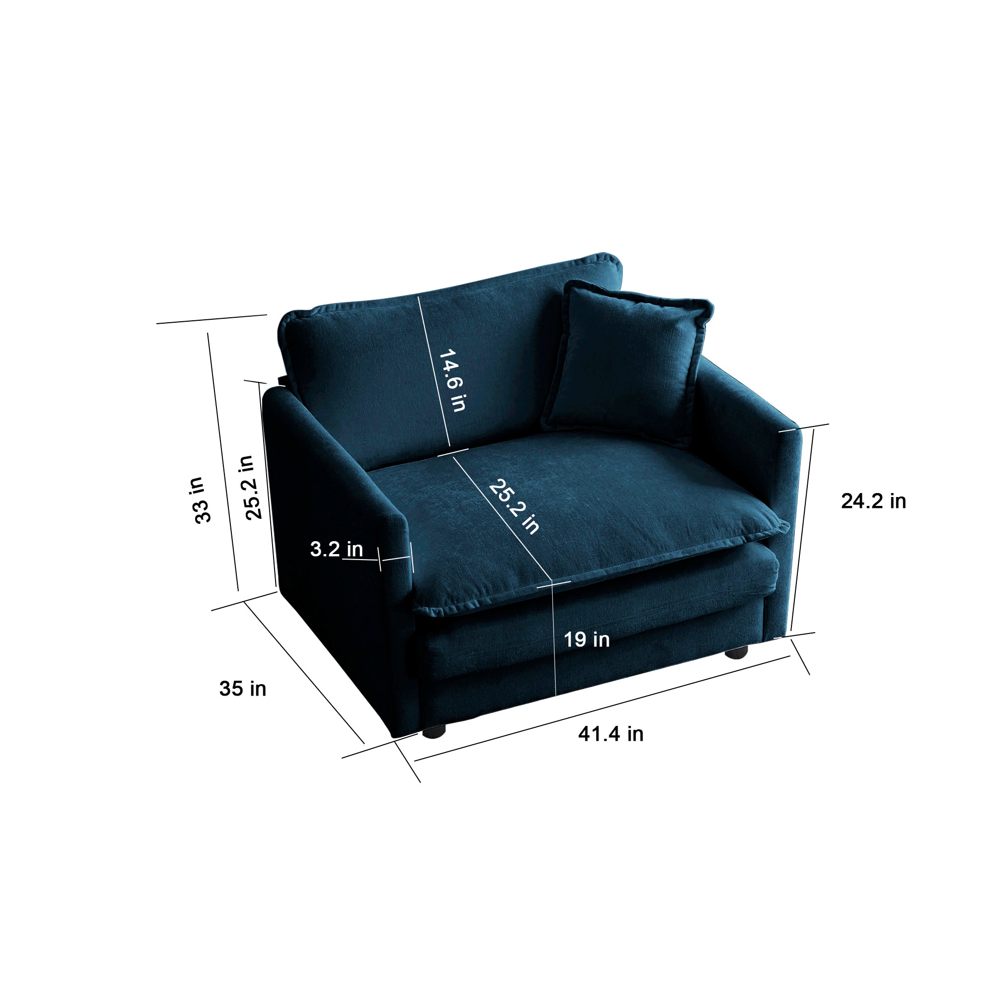 Poltrona Singola Blu in Ciniglia con Pouf per Lettura