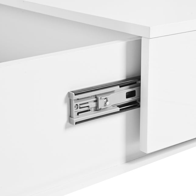 ON-TRANS 31.4 Inches x 31.4 Inches High Gloss Center Table with Sliding Top and Hidden Storage Room – White