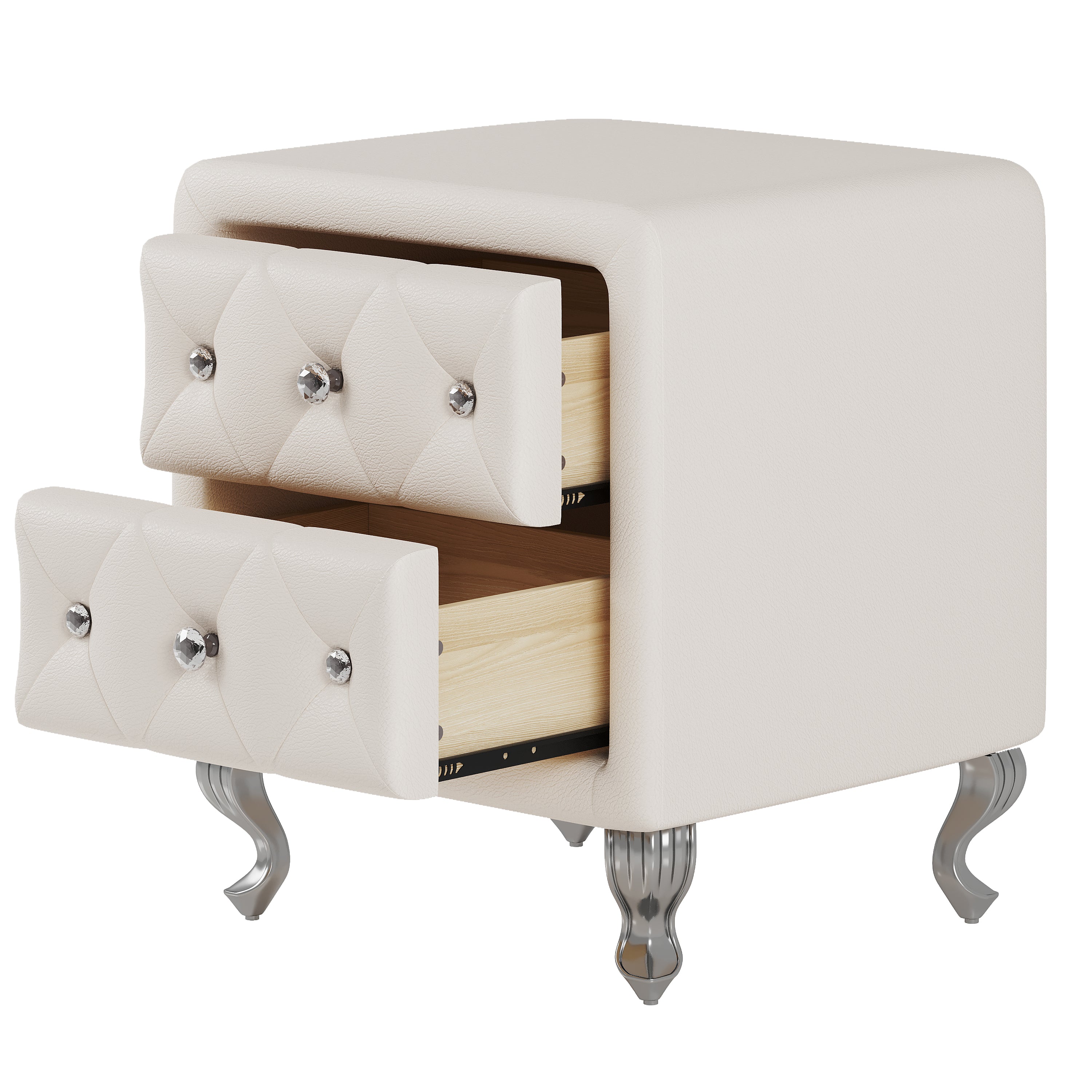 Comodino Bianco Ecopelle Gambe Metallo