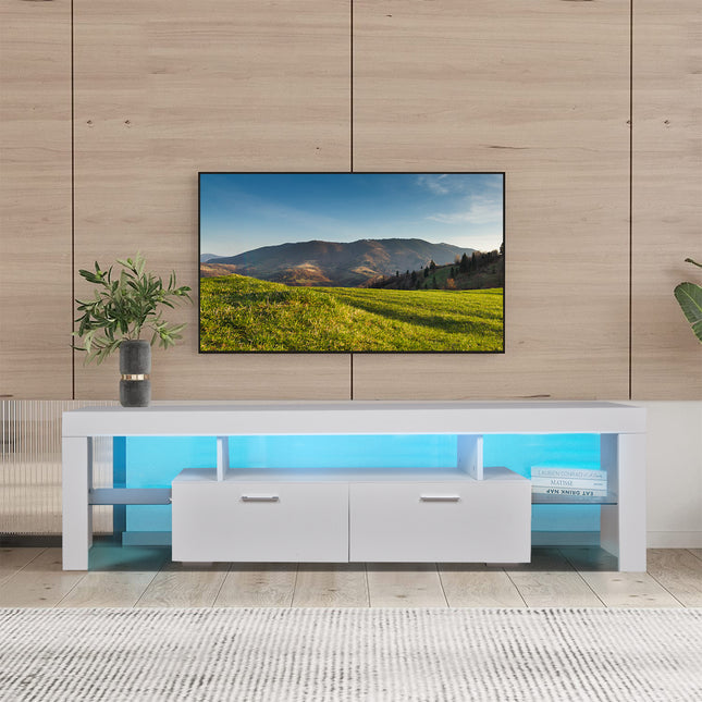 LED TV Stand for 75 Inch TVs – Modern Entertainment Center with Storage and Drawer, Perfect for Living Room and Gaming