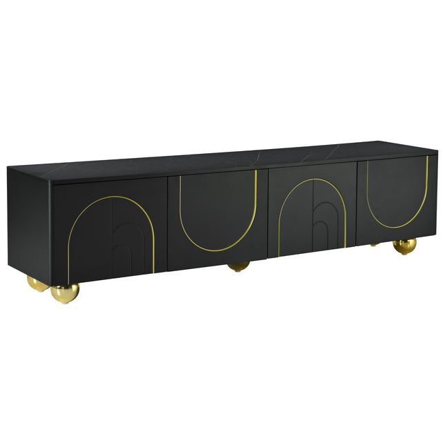 U-Can modern TV stand for TVs under 75 inches with a storage cabinet top marble pattern and circular stand