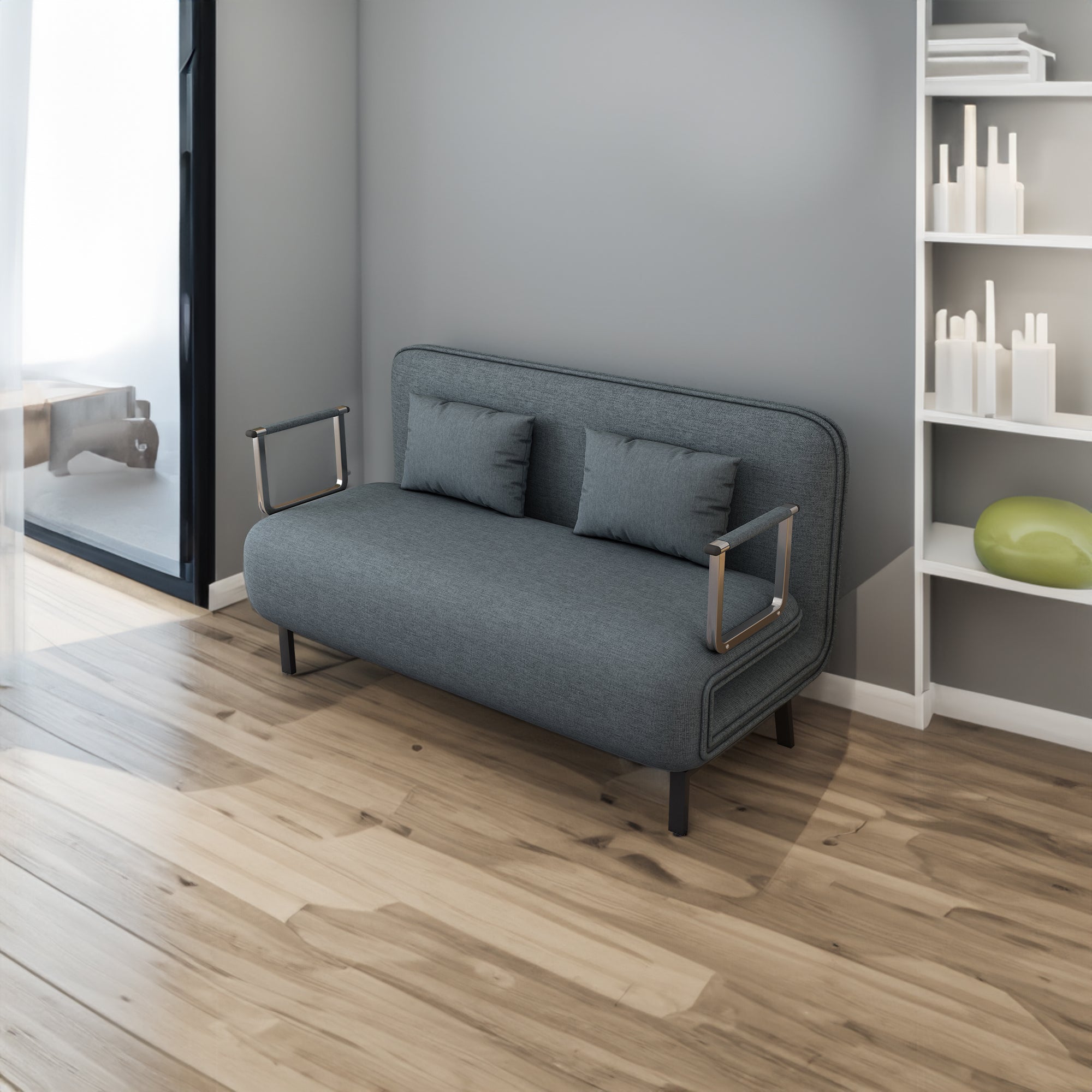 Poltrona Letto Convertibile Tri-Fold 140cm con Schienale Regolabile - Blu e Grigio