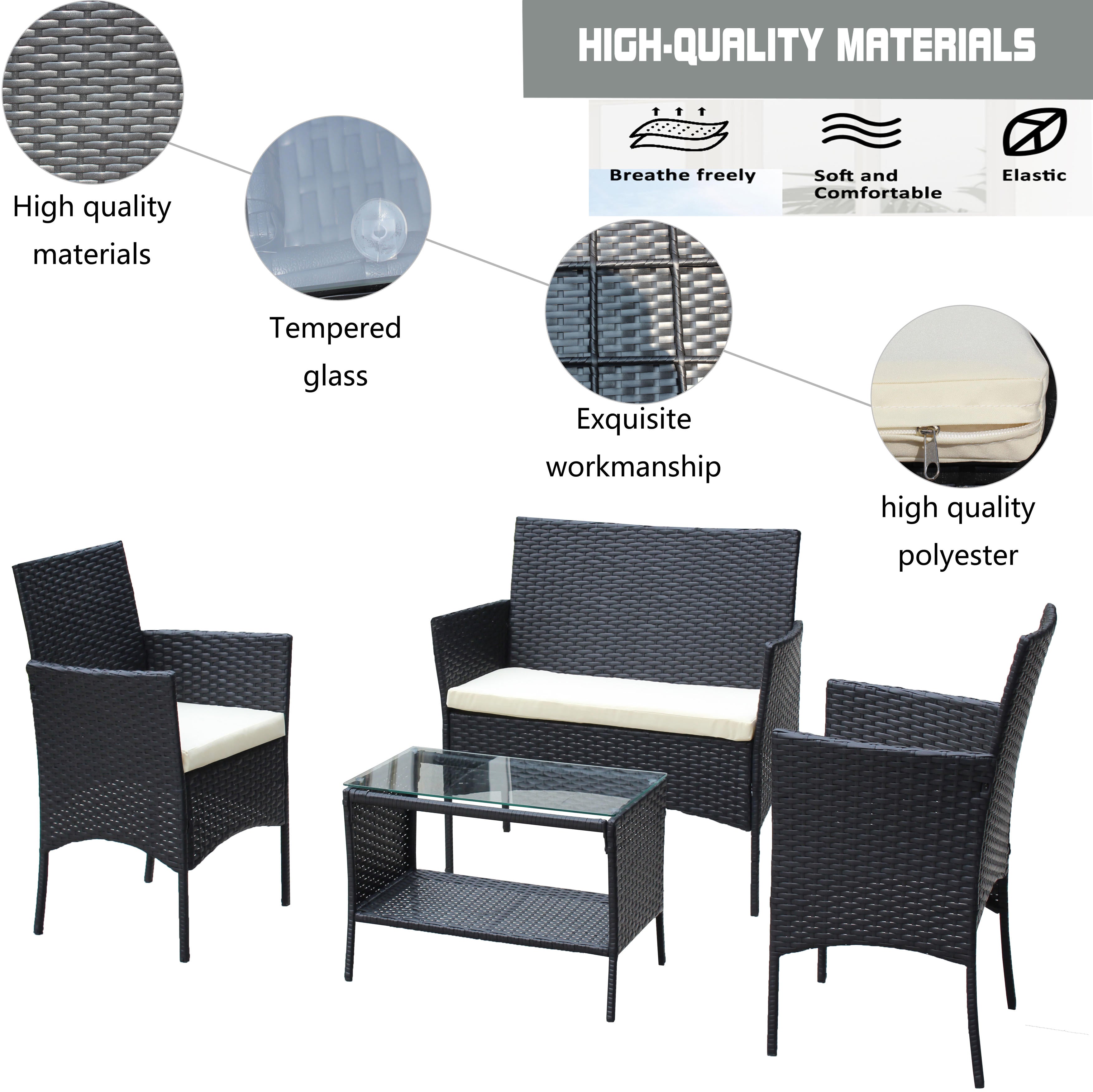 Set Patio Rattan 4 Pezzi Beige
