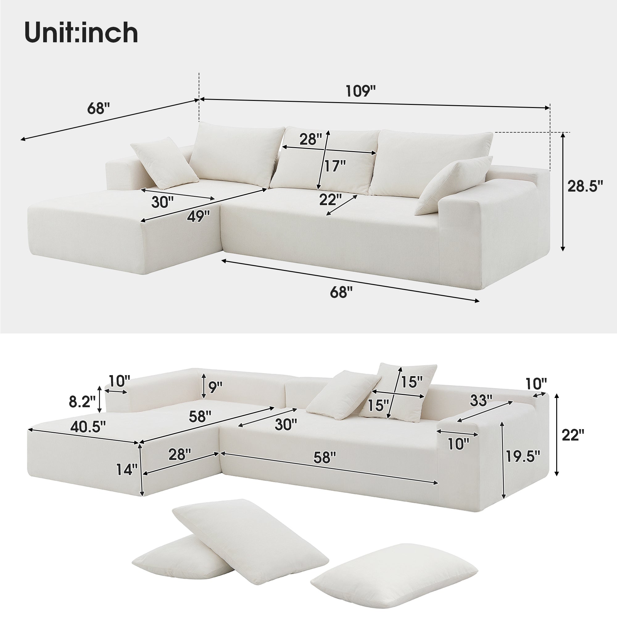 Divano Modulare Bianco 109x68cm