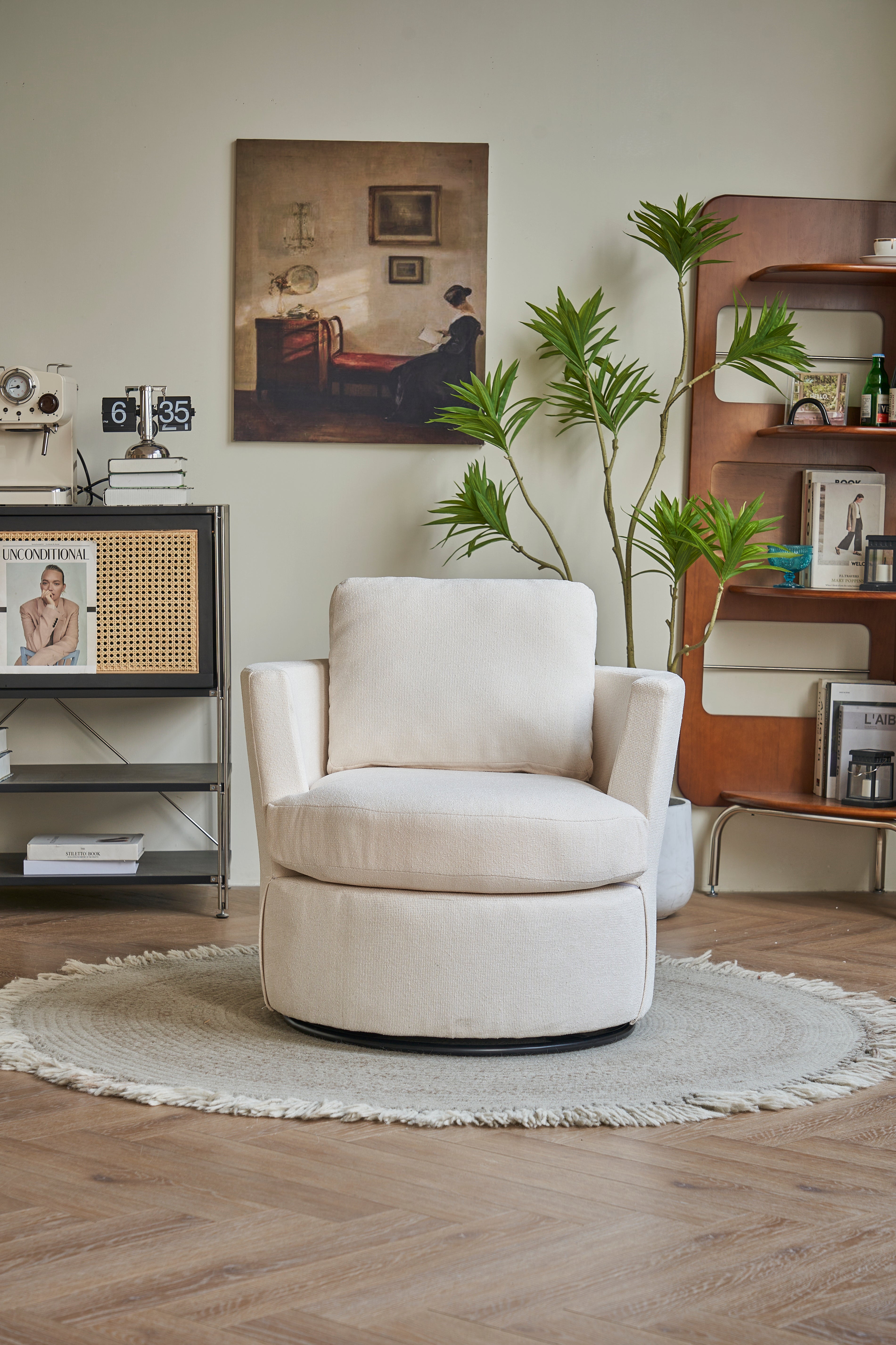 Poltrona Girevole Rotonda 360° Beige per Soggiorno
