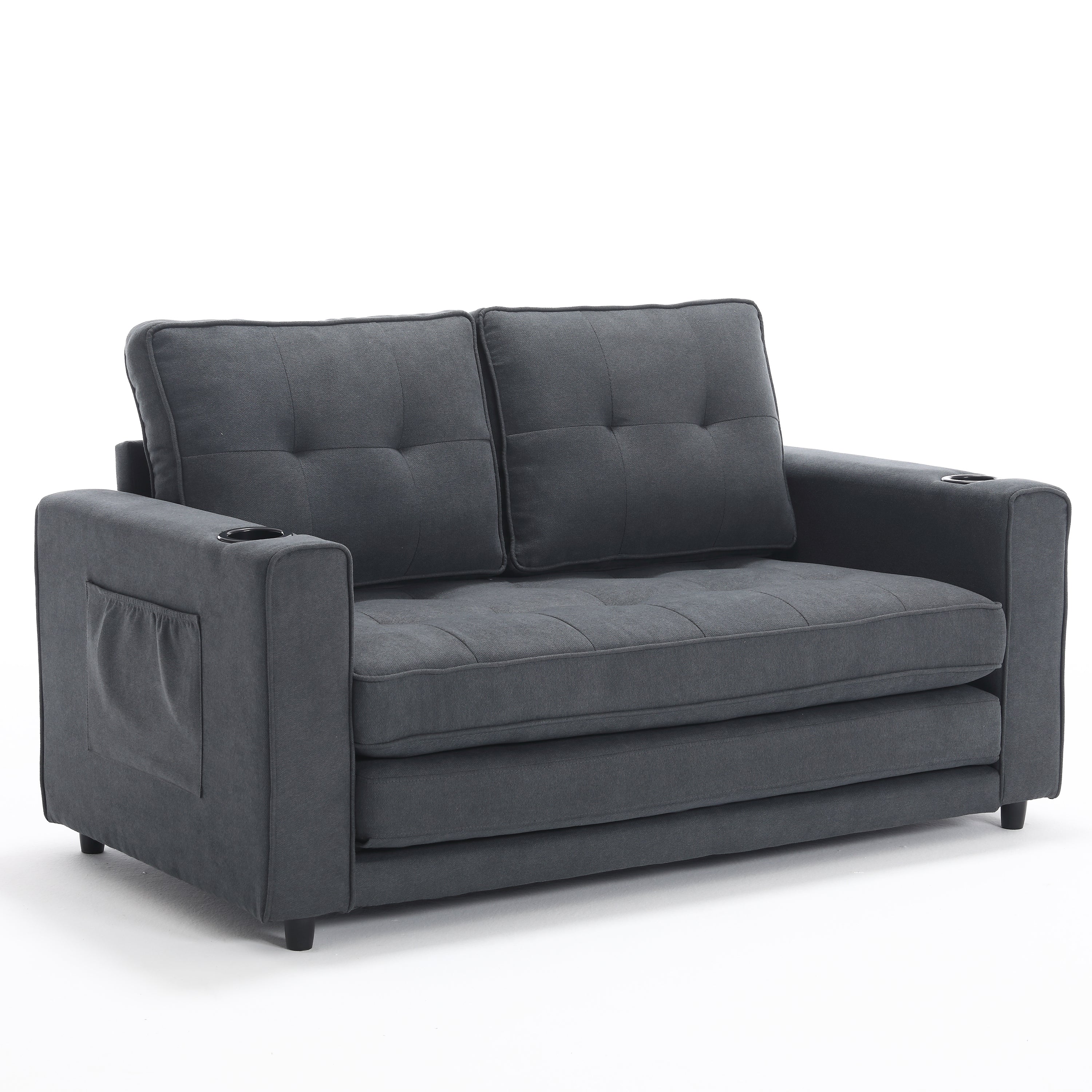 Divano Letto Futon 3 in 1 Grigio Scuro