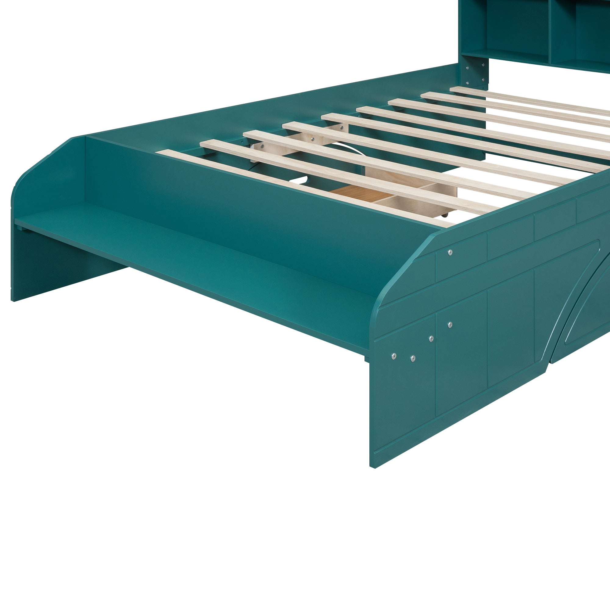 Letto Full Size in Legno con 2 Cassetti, Testiera e Pediera Contenitore - Verde Scuro