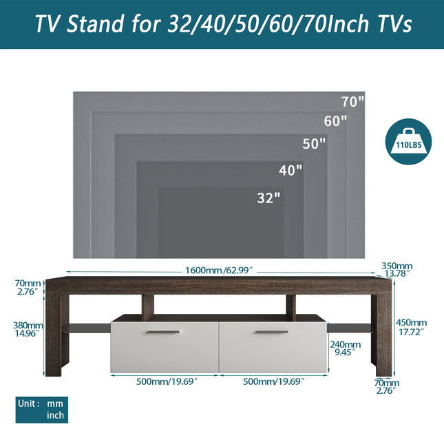 20-Minute Quick Assembly Brown TV Stand – Simple Modern Floor Cabinet with Toughened Glass Shelf for Floor or Wall Use
