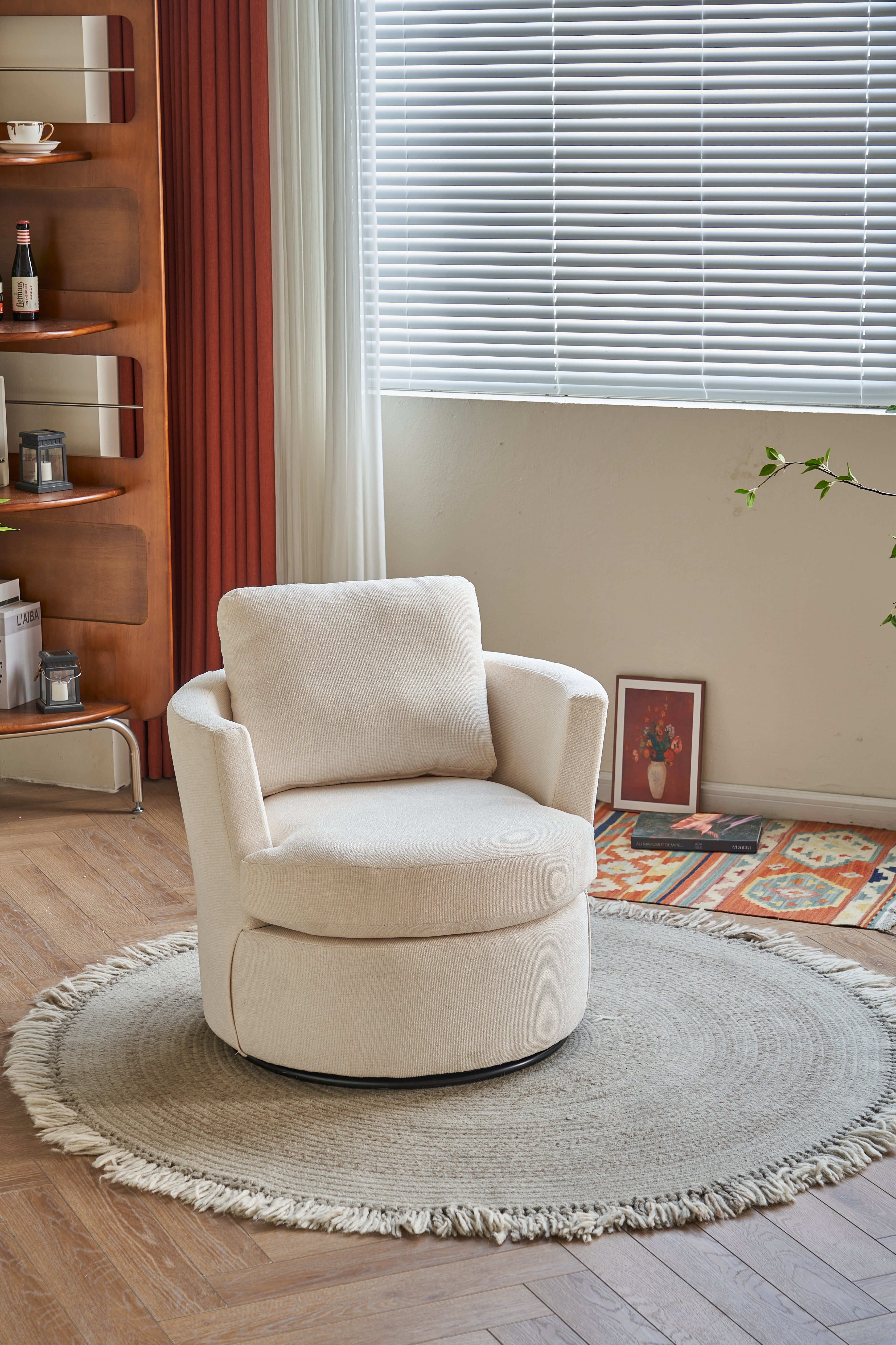 Poltrona Girevole Rotonda 360° Beige per Soggiorno