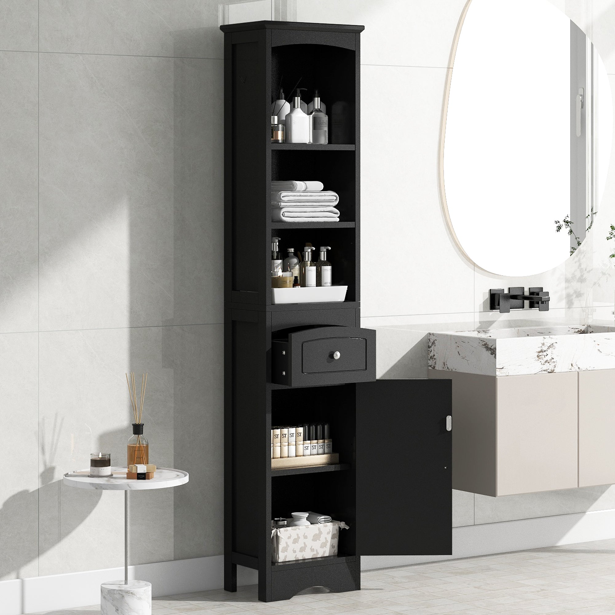Mobile Bagno Stretto Alto Nero 170cm