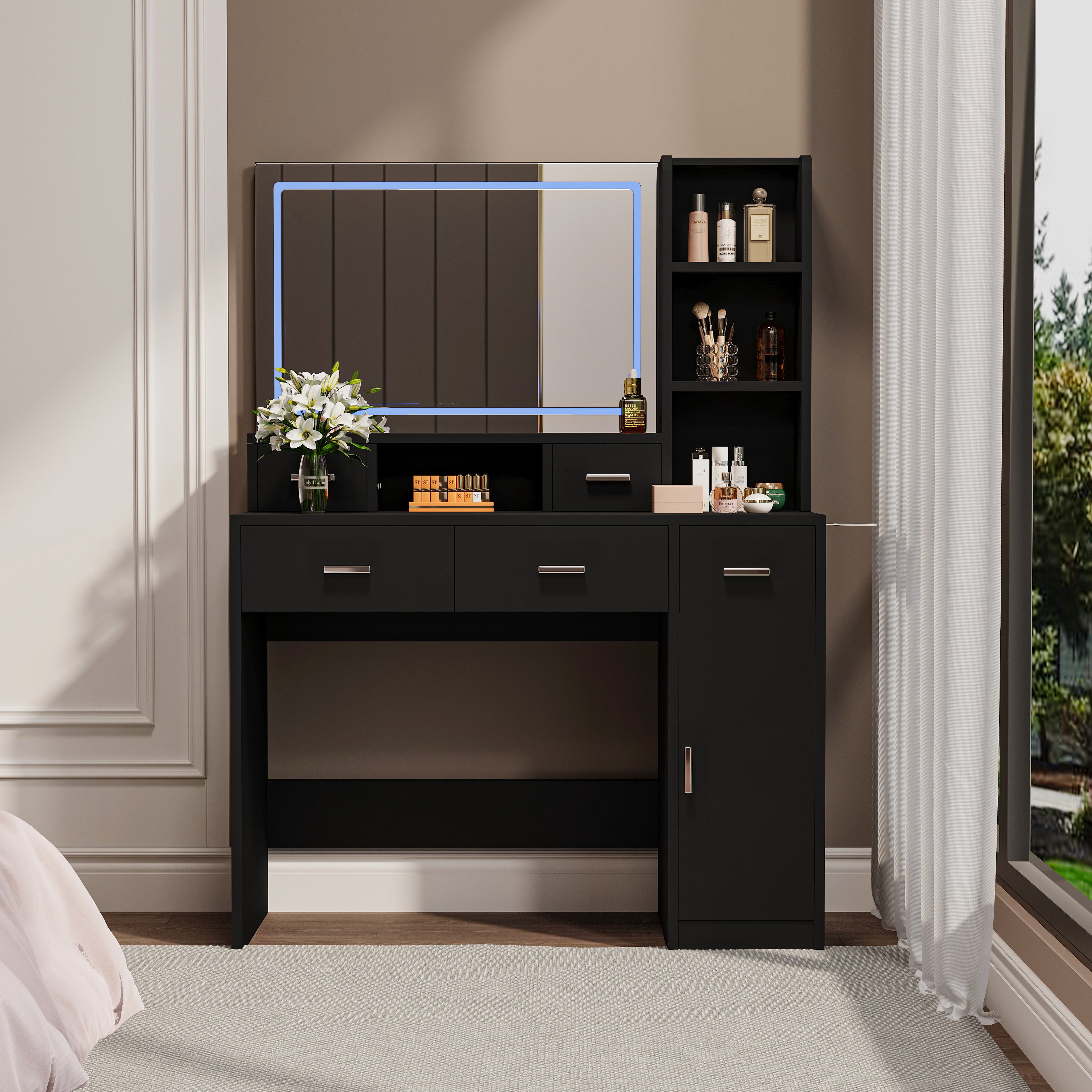 Toeletta Nera con Specchio Smart LED