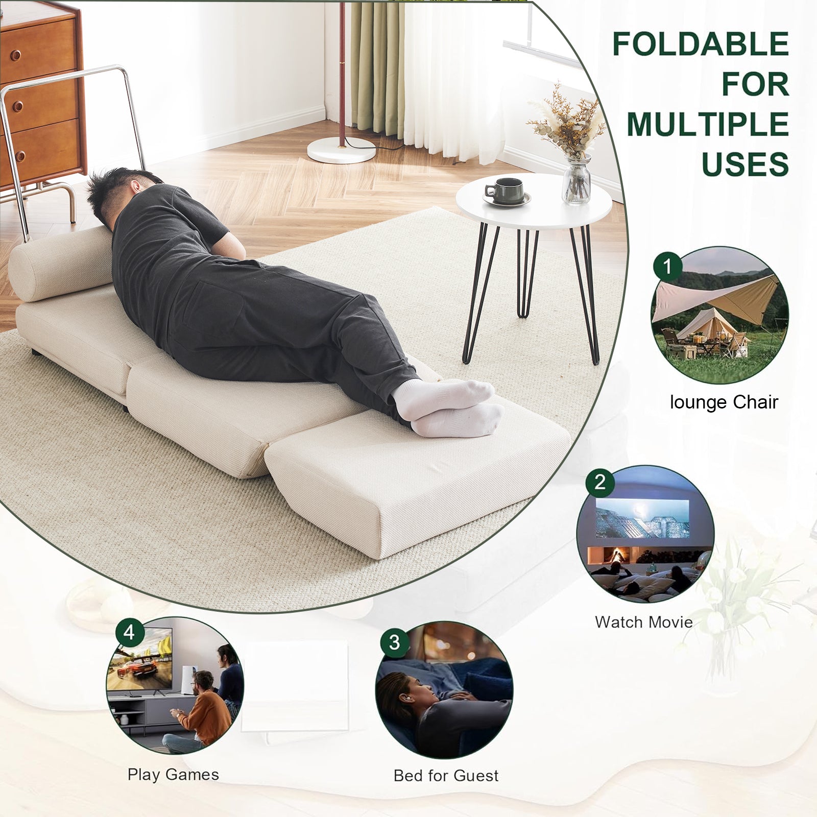 Poltrona Letto Pieghevole Bianco Crema