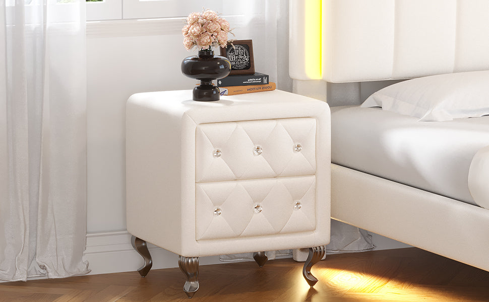 Comodino Bianco Ecopelle Gambe Metallo