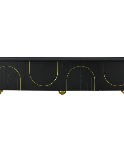 U-Can modern TV stand for TVs under 75 inches with a storage cabinet top marble pattern and circular stand