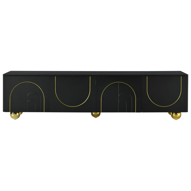 U-Can modern TV stand for TVs under 75 inches with a storage cabinet top marble pattern and circular stand