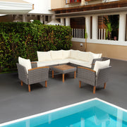 Set Patio Rattan 9 Pezzi Beige Acacia