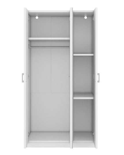 3 Door Wardrobe with Mirror, Armoire with Hanging Rod and 3 Fixed Shelves, White