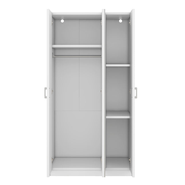 3 Door Wardrobe with Mirror, Armoire with Hanging Rod and 3 Fixed Shelves, White