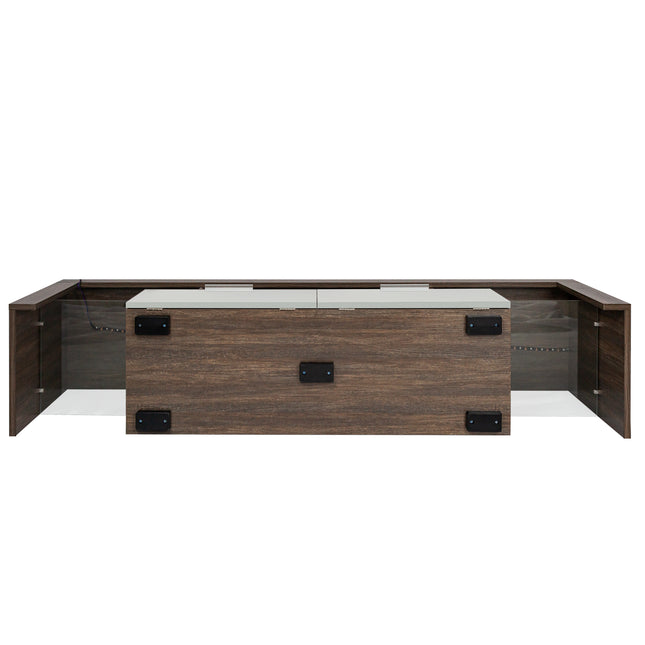 20-Minute Quick Assembly Brown TV Stand – Simple Modern Floor Cabinet with Toughened Glass Shelf for Floor or Wall Use
