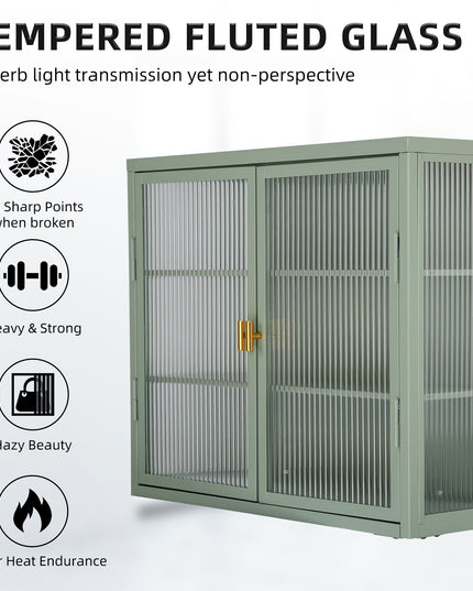 Retro Style Haze Double Glass Door Wall Cabinet With Detachable Shelves for Office Dining Room Living Room Kitchen