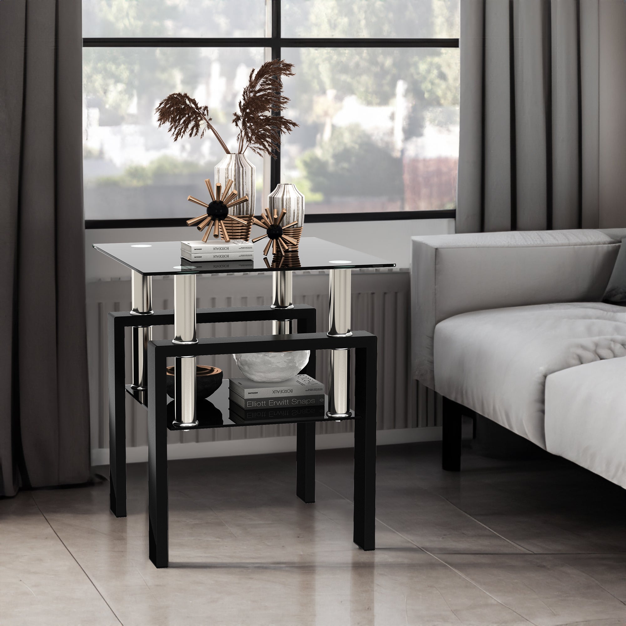 Tavolino Caffè Vetro Temperato Nero Quadrato