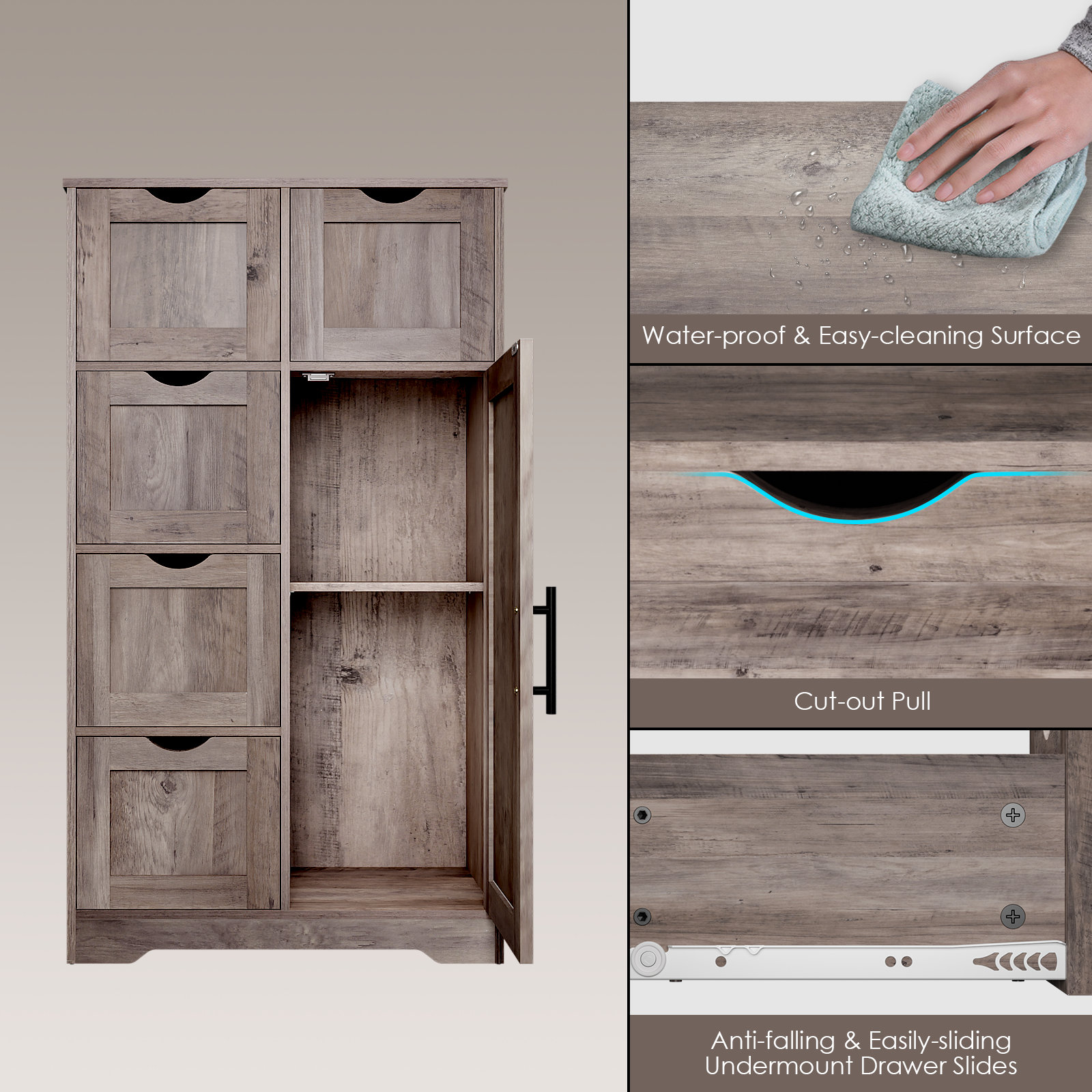 Mobile Bagno 5 Cassetti 1 Anta Grigio