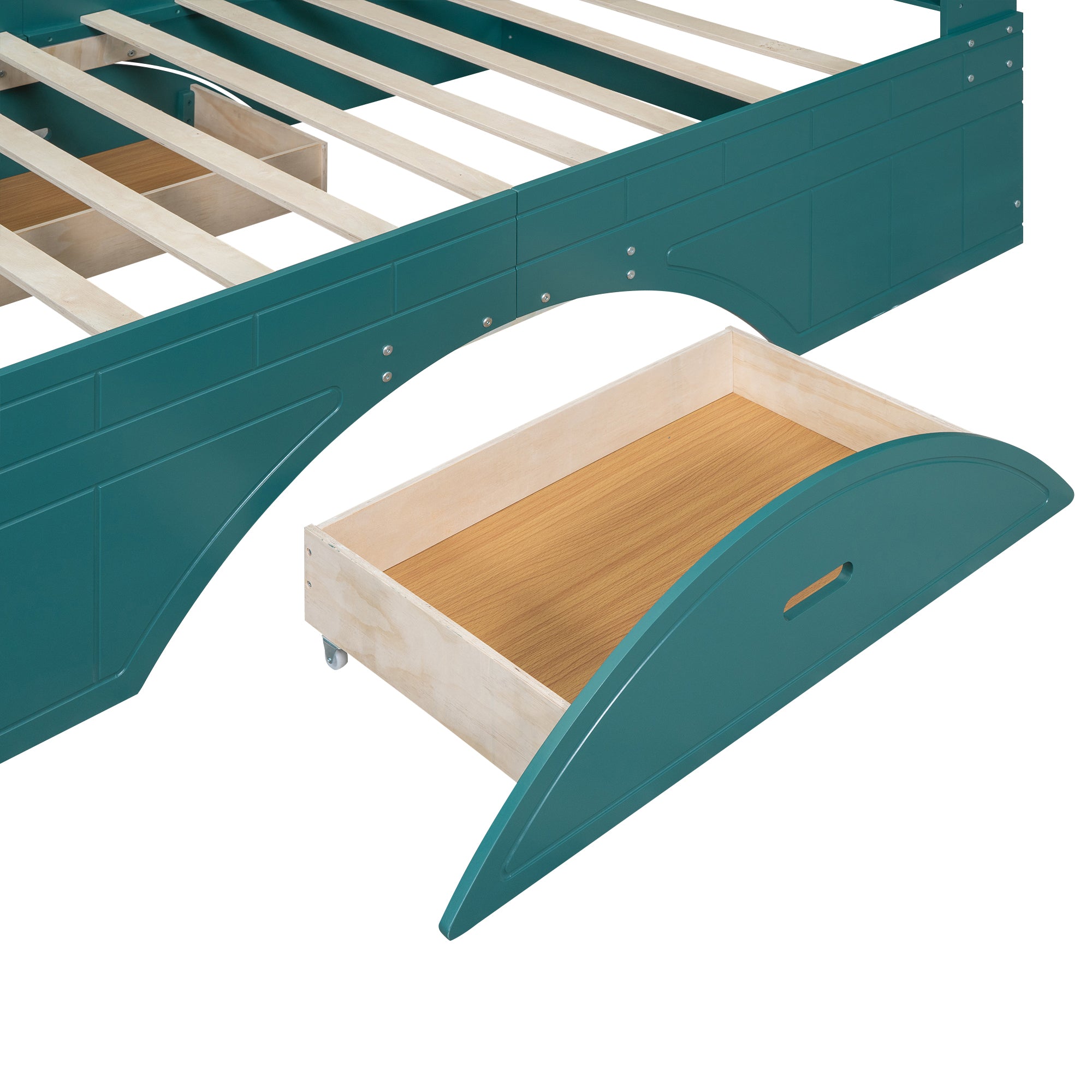 Letto Full Size in Legno con 2 Cassetti, Testiera e Pediera Contenitore - Verde Scuro