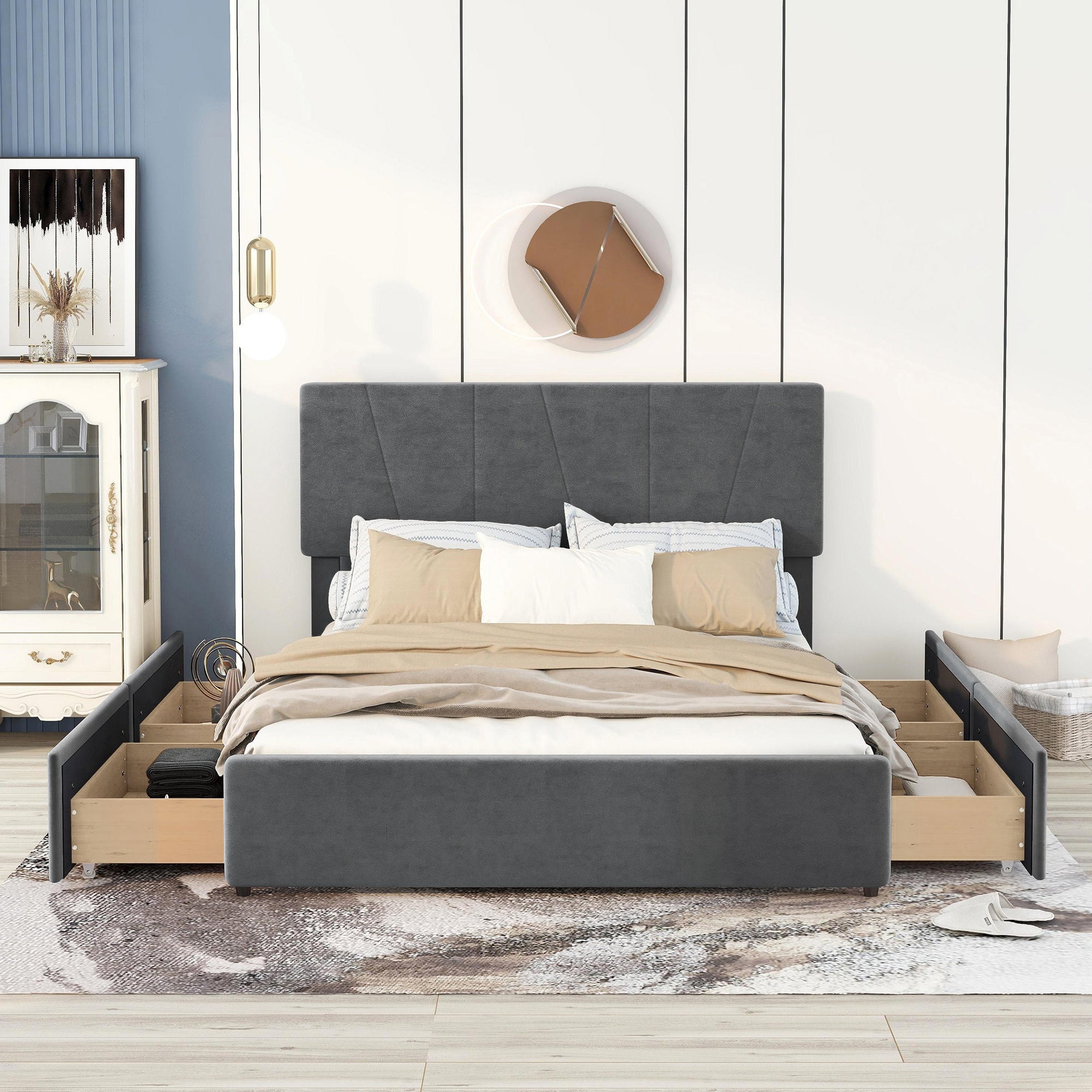 Letto Queen RegalGrey con Cassetti e Testiera Regolabile