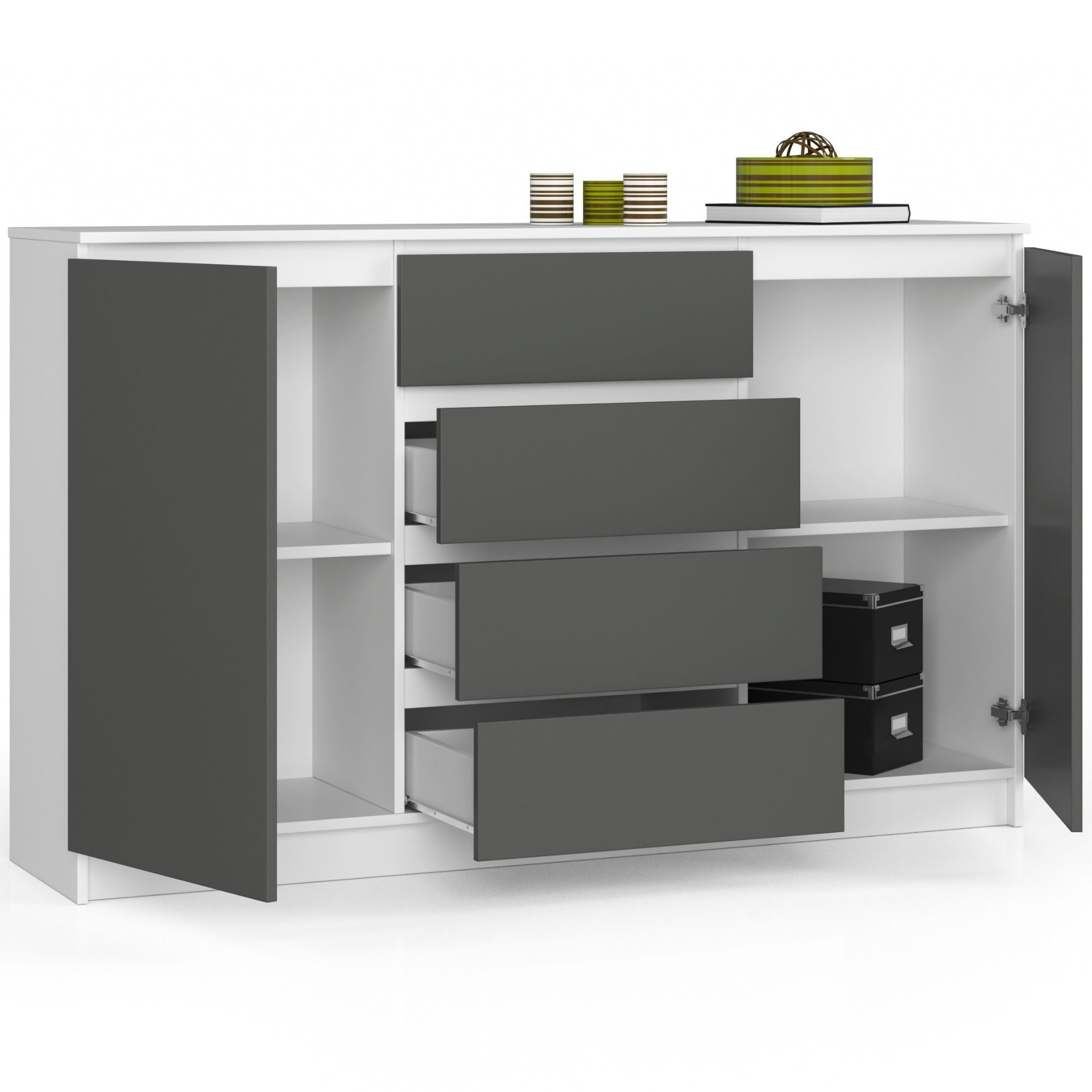 Cassettiera Linea 4 Cassetti 2 Ante – Bianco/Grigio 160x40x99 cm