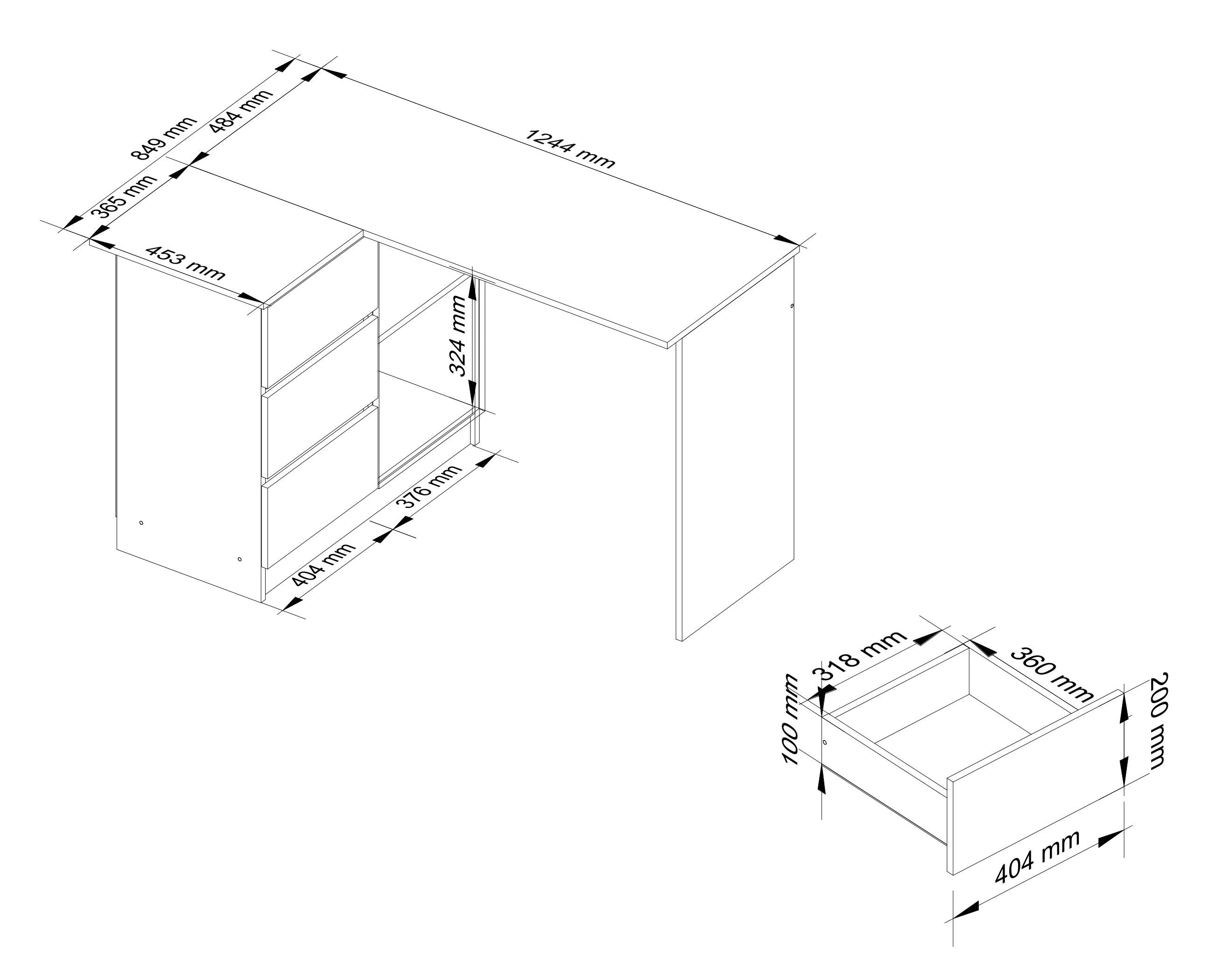 Scrivania Angolare Linea 3 Cassetti Sinistra – Bianco