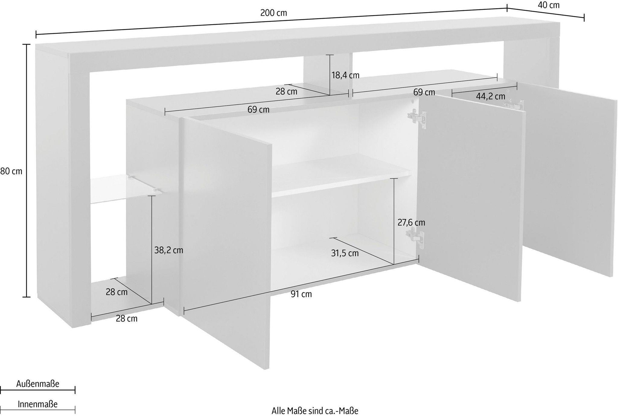 Credenza ESSENTIAL 3 ante da 200 cm.