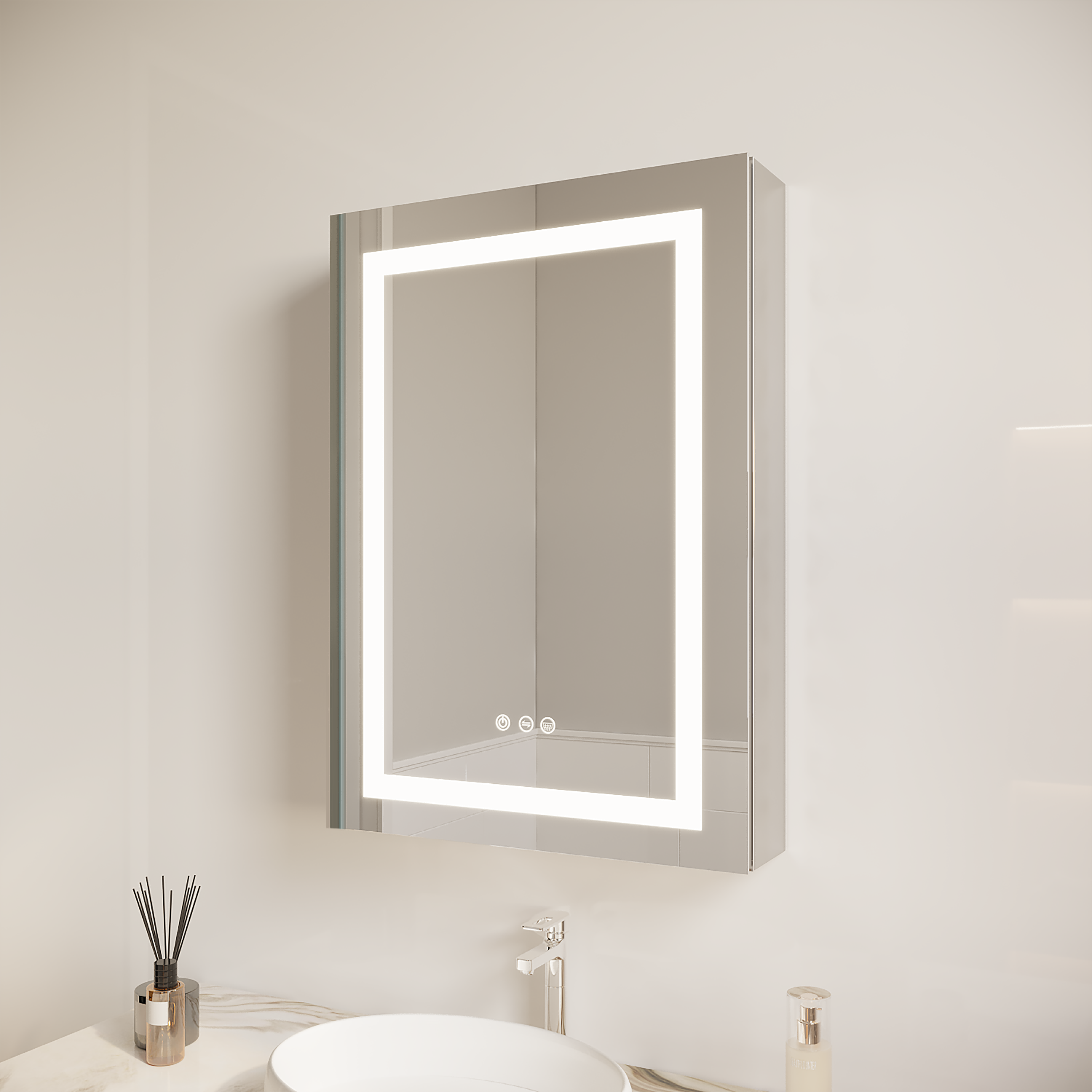 Armadietto Bagno LED 66x51cm Antiappannamento