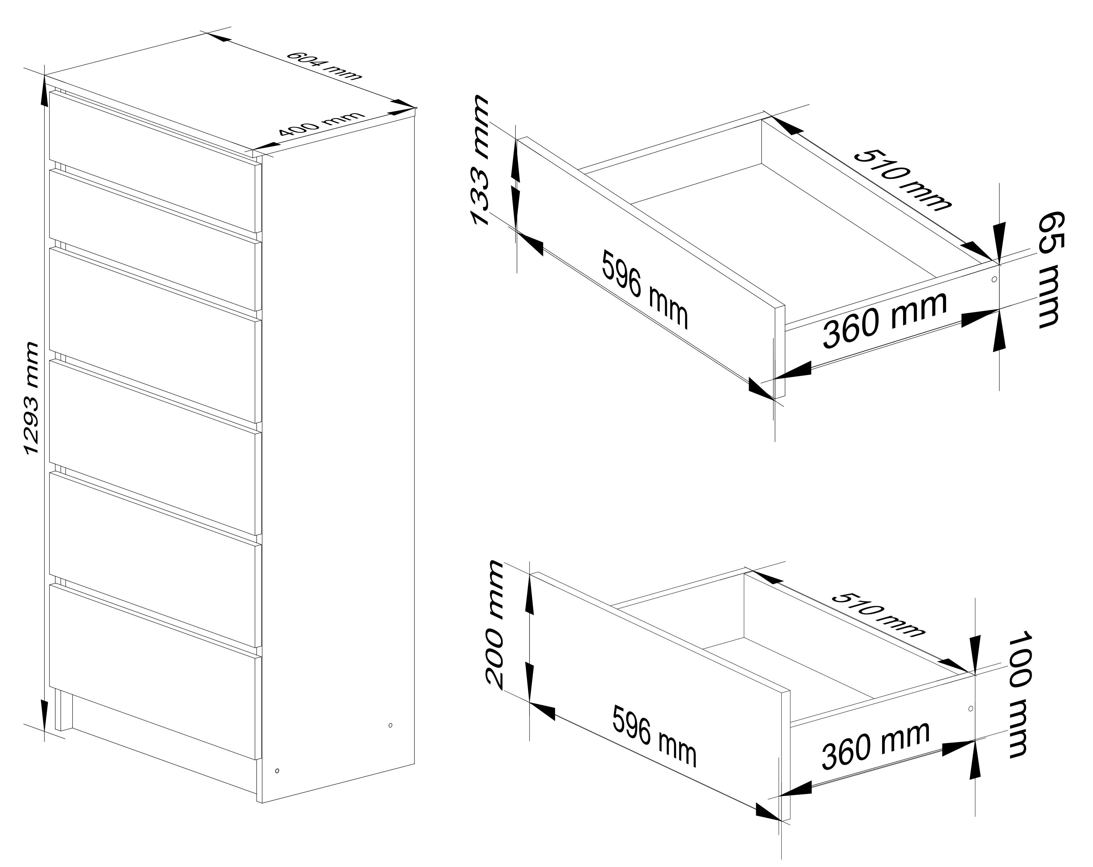 Cassettiera Nobile 6 Cassetti – Artisan/Bianco 60x40x130 cm