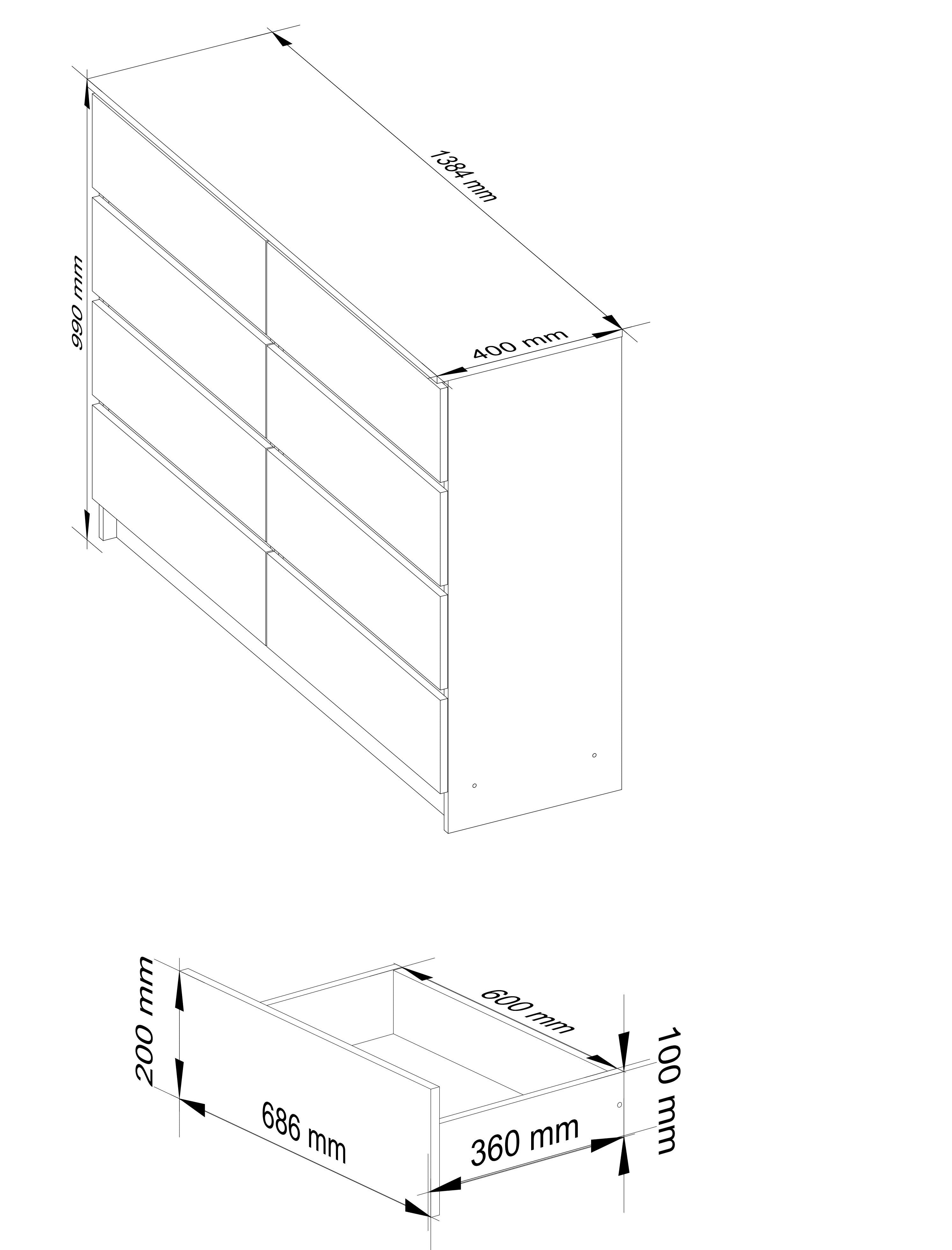 Cassettiera 140 cm 8 Cassetti – Wengé/Rovere Sonoma