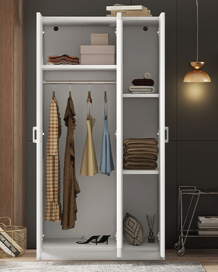 3 Door Wardrobe with Mirror, Armoire with Hanging Rod and 3 Fixed Shelves, White