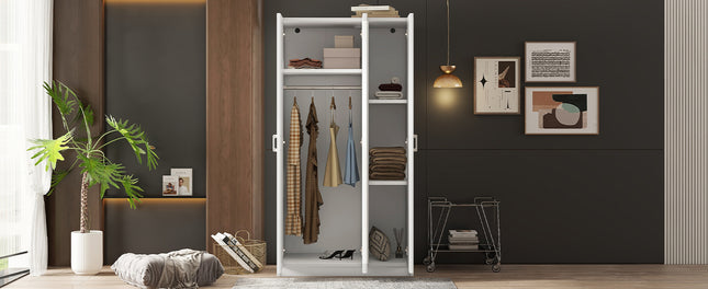 3 Door Wardrobe with Mirror, Armoire with Hanging Rod and 3 Fixed Shelves, White