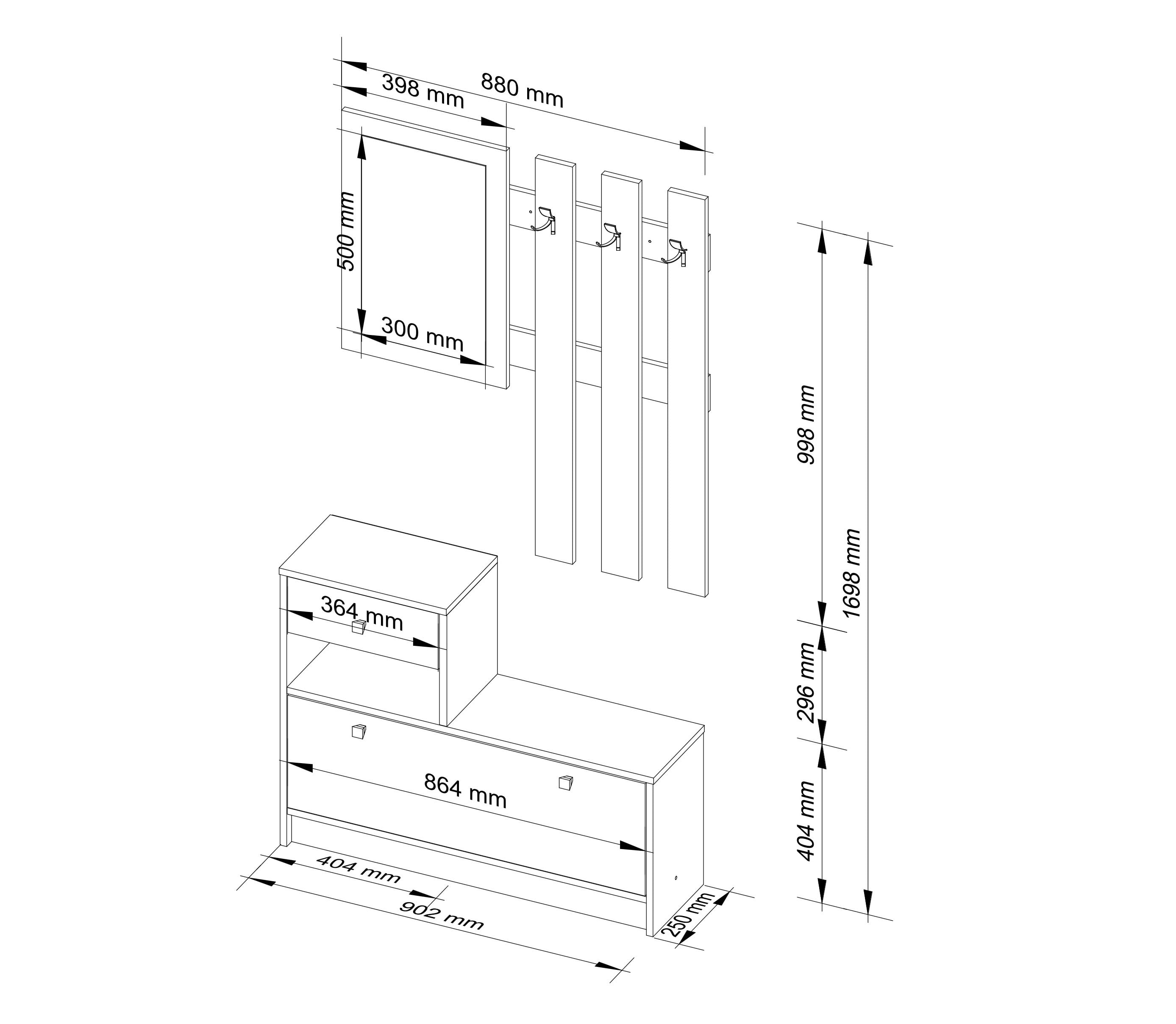 Set Ingresso Velia Wengè con Specchio e Appendiabiti