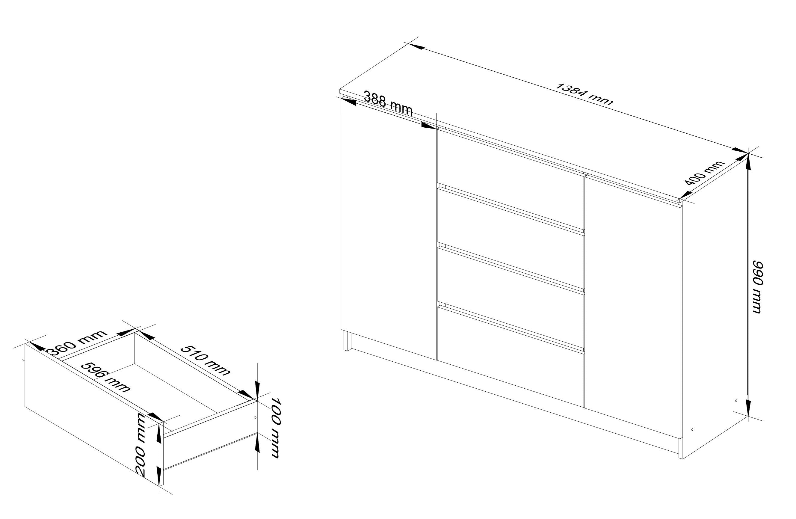 Cassettiera Nobile 2 Ante 4 Cassetti – Wengé/Bianco 138x40x99 cm