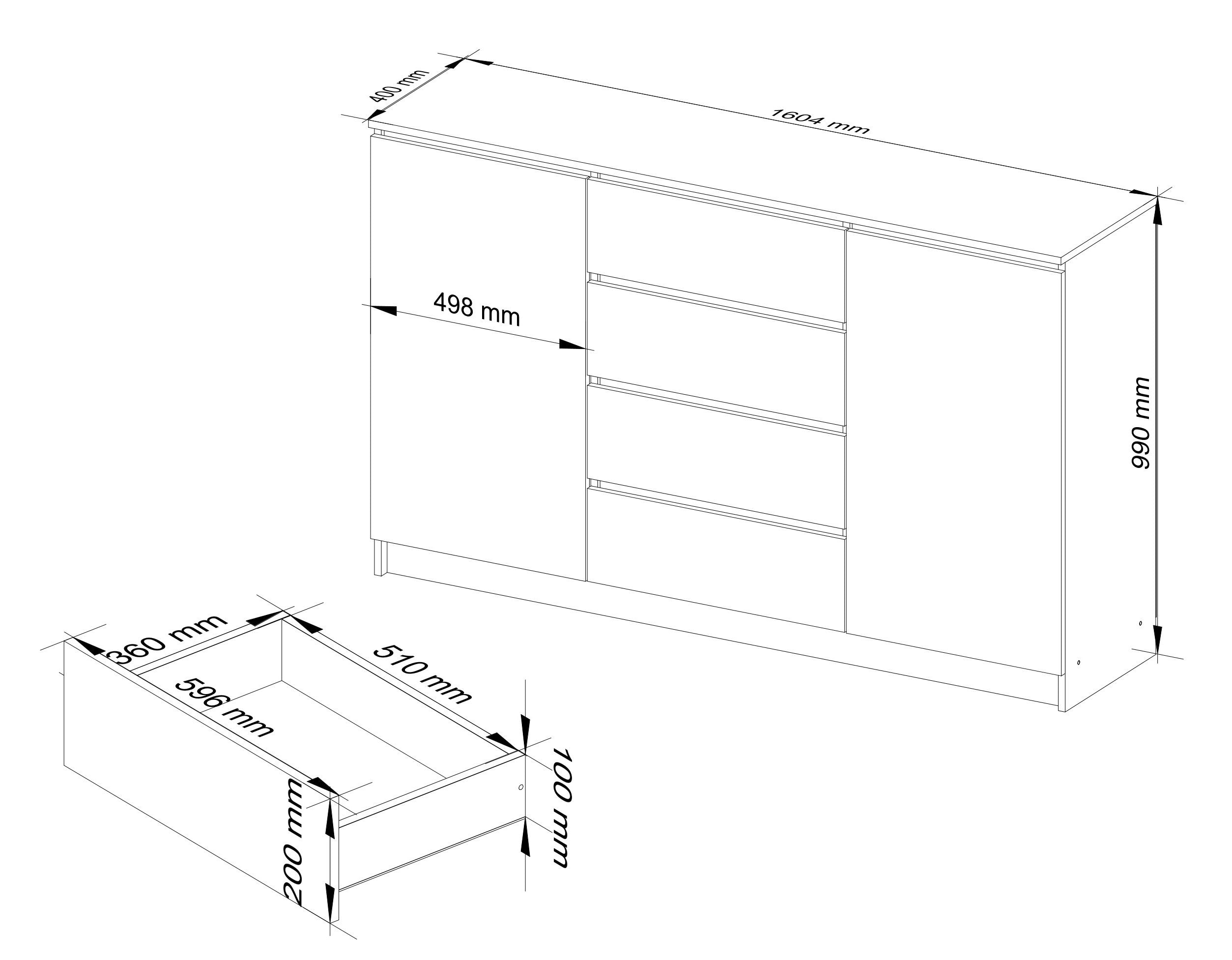 Cassettiera Linea 4 Cassetti 2 Ante – Bianco/Grigio 160x40x99 cm
