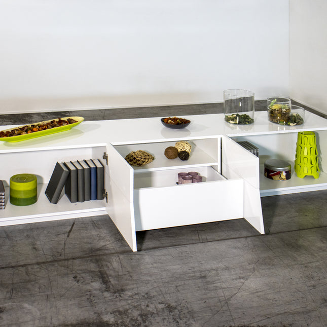 Porta tv ALIEN 220 cm - Bianco laccato lucido