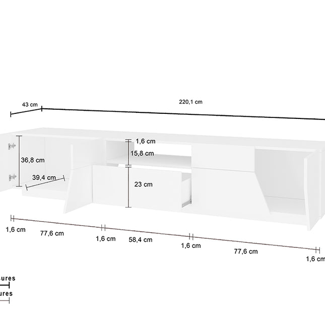 Porta tv ALIEN 220 cm - Bianco laccato lucido