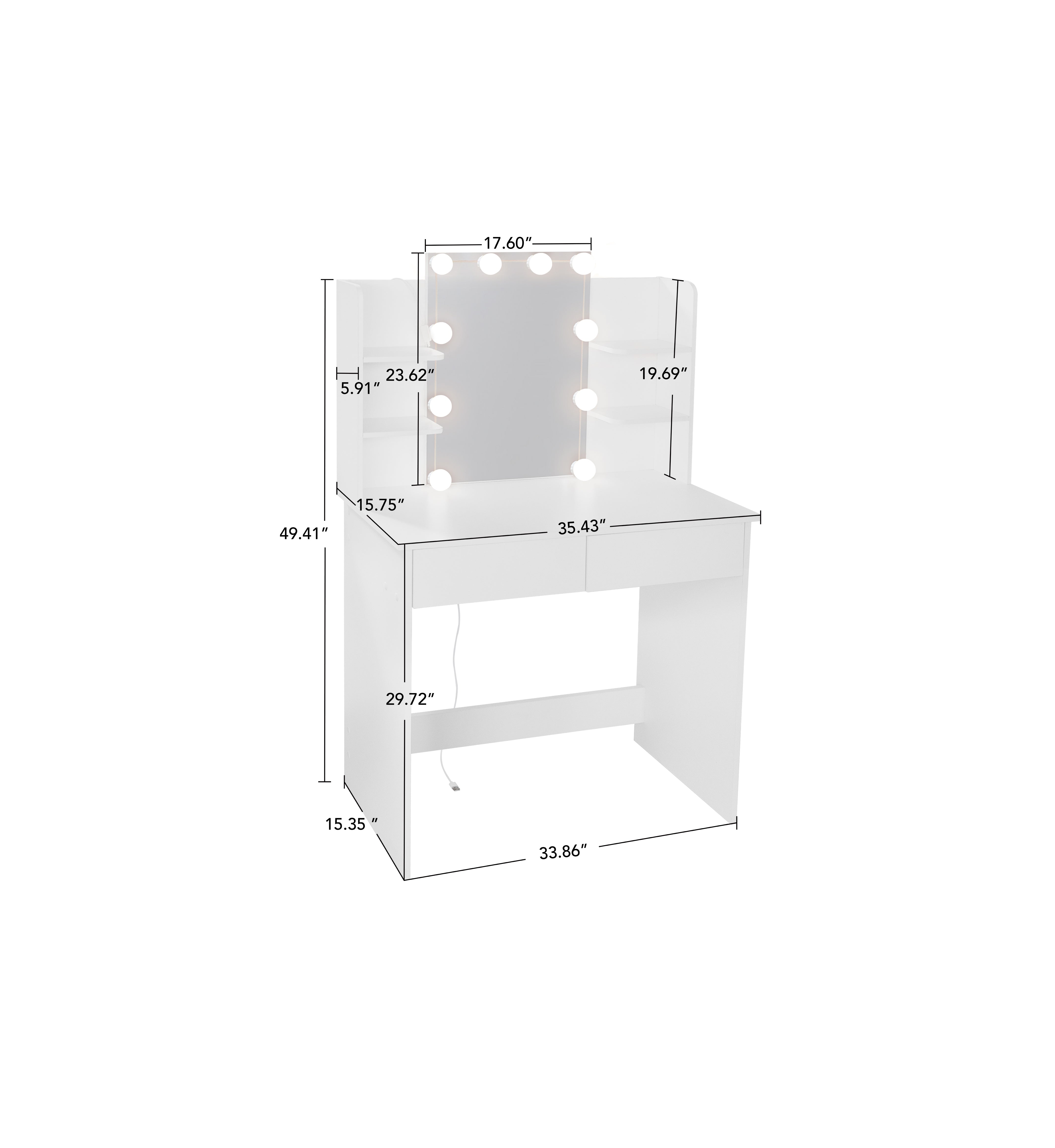 Toeletta Bianca con LED e 2 Cassetti