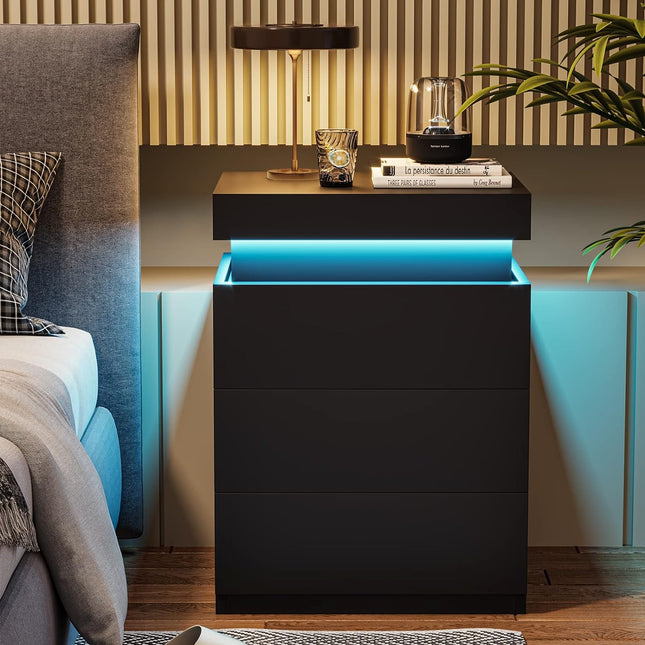 LED Black Nightstand Modern Multi-Colour LED Night Table Bedside Tables for Bedroom, Living Room Default Title